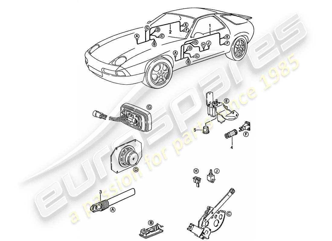 porsche 928 (1992) harness - door part diagram