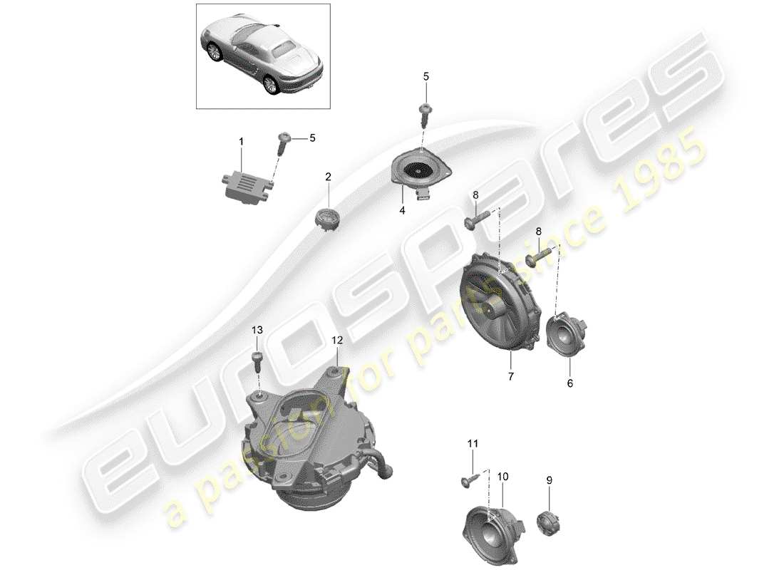 porsche 718 boxster (2017) loudspeaker part diagram