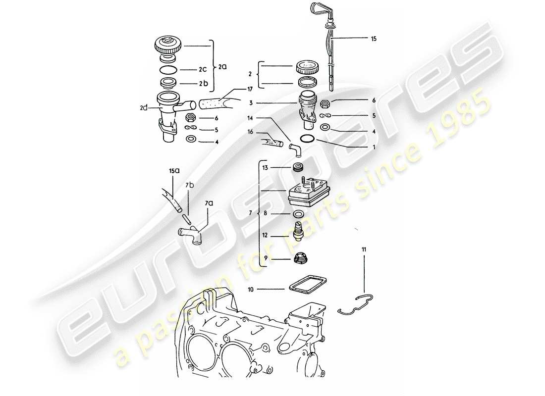 porsche 914 (1975) engine lubrication - filler neck - bleeding part diagram