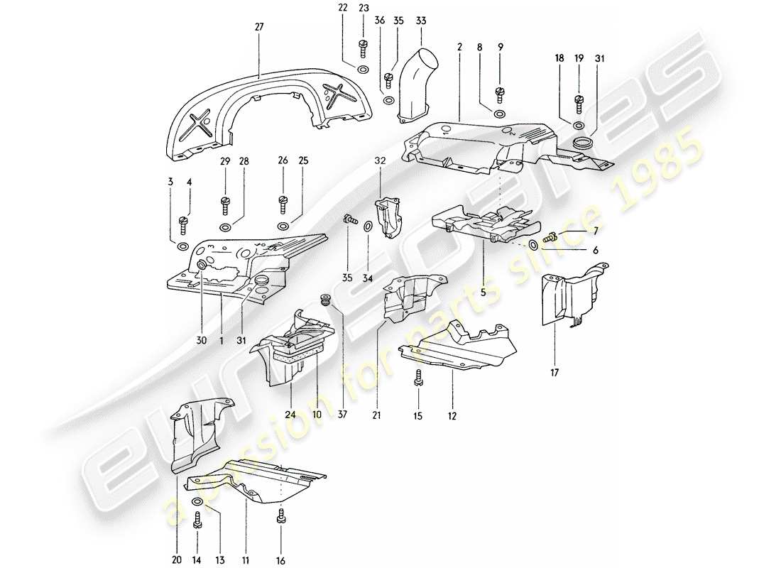 porsche 914 (1974) engine cover - air duct part diagram