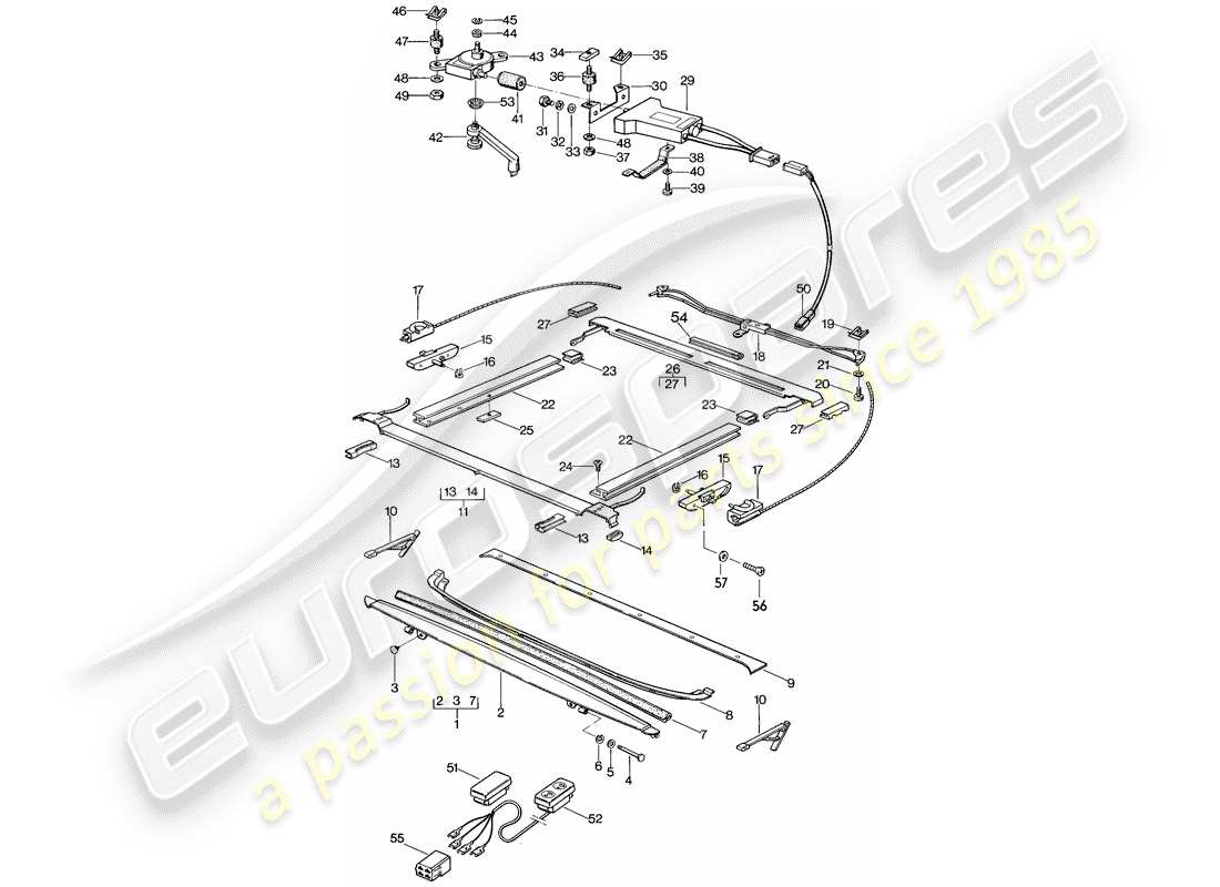 porsche 928 (1980) sunroof - installation parts part diagram