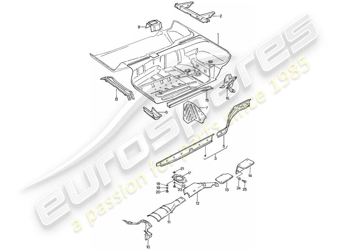 porsche 928 (1980) floor pan - frame part diagram