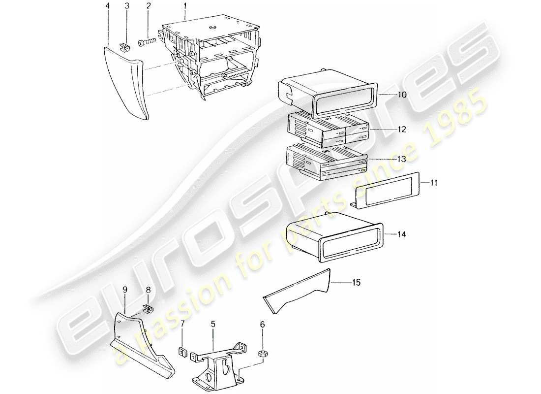 porsche boxster 986 (2004) center console part diagram