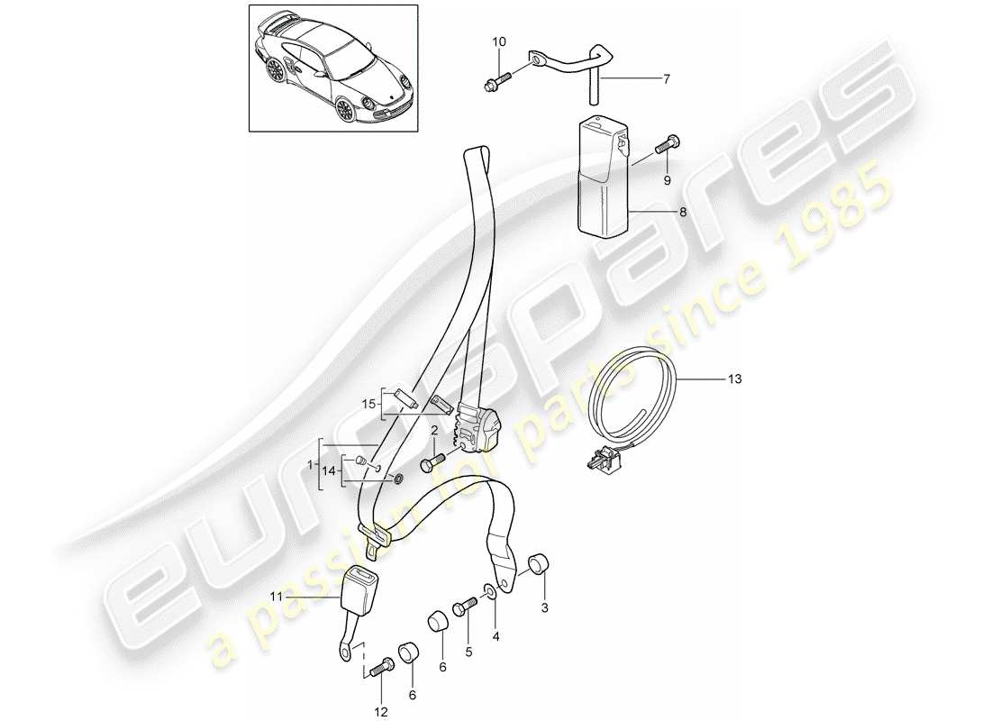 porsche 997 t/gt2 (2008) seat belt part diagram