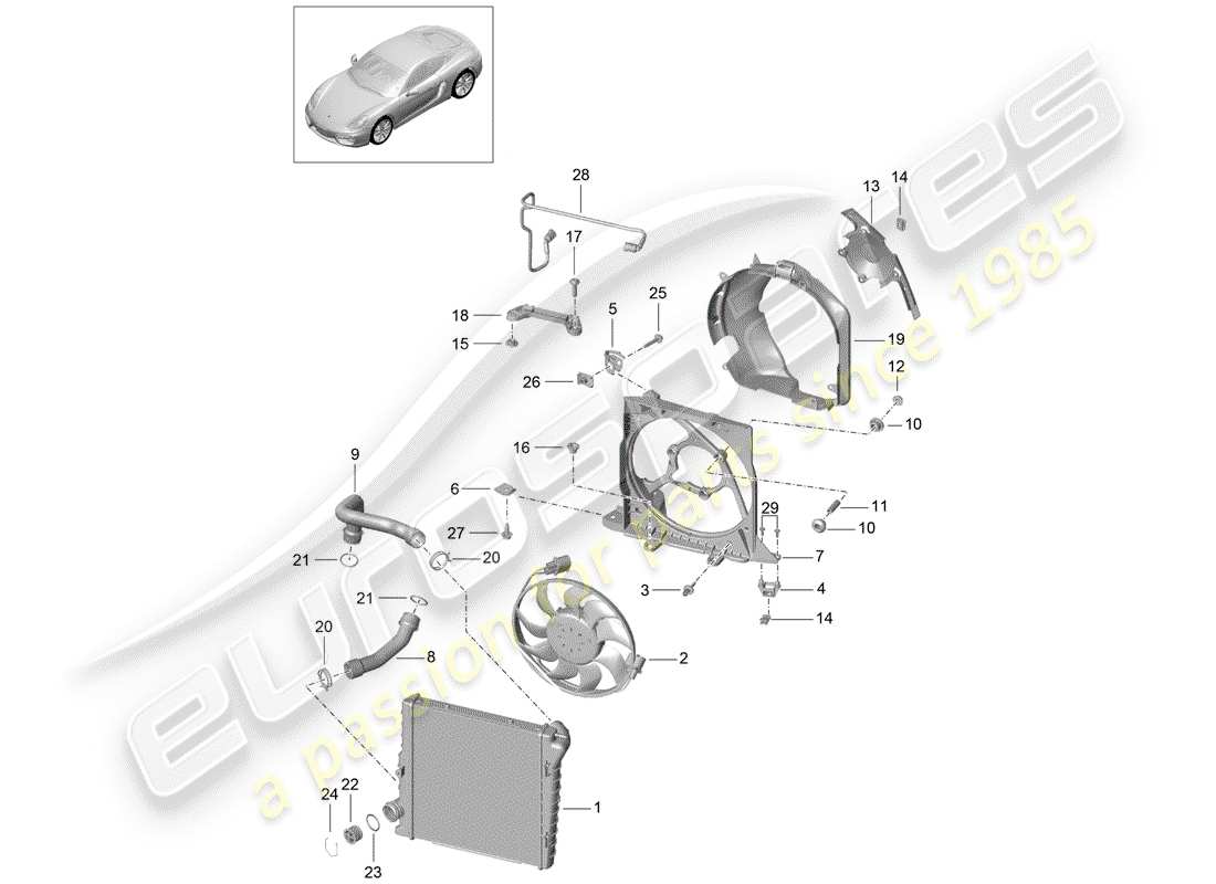 porsche cayman 981 (2015) water cooling 2 part diagram