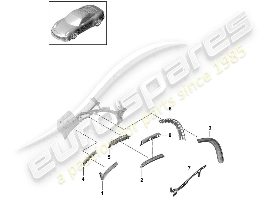 porsche 991r/gt3/rs (2018) convertible top part diagram