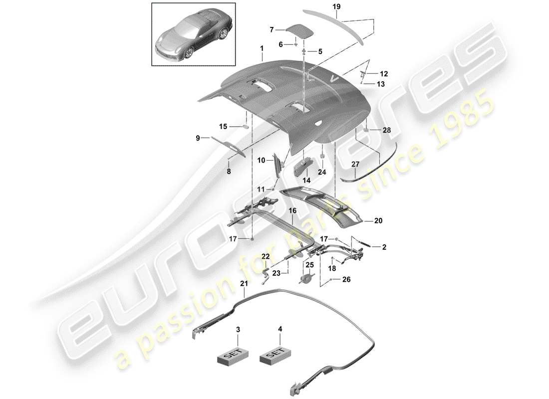 porsche 991r/gt3/rs (2018) cover for top stowage box part diagram