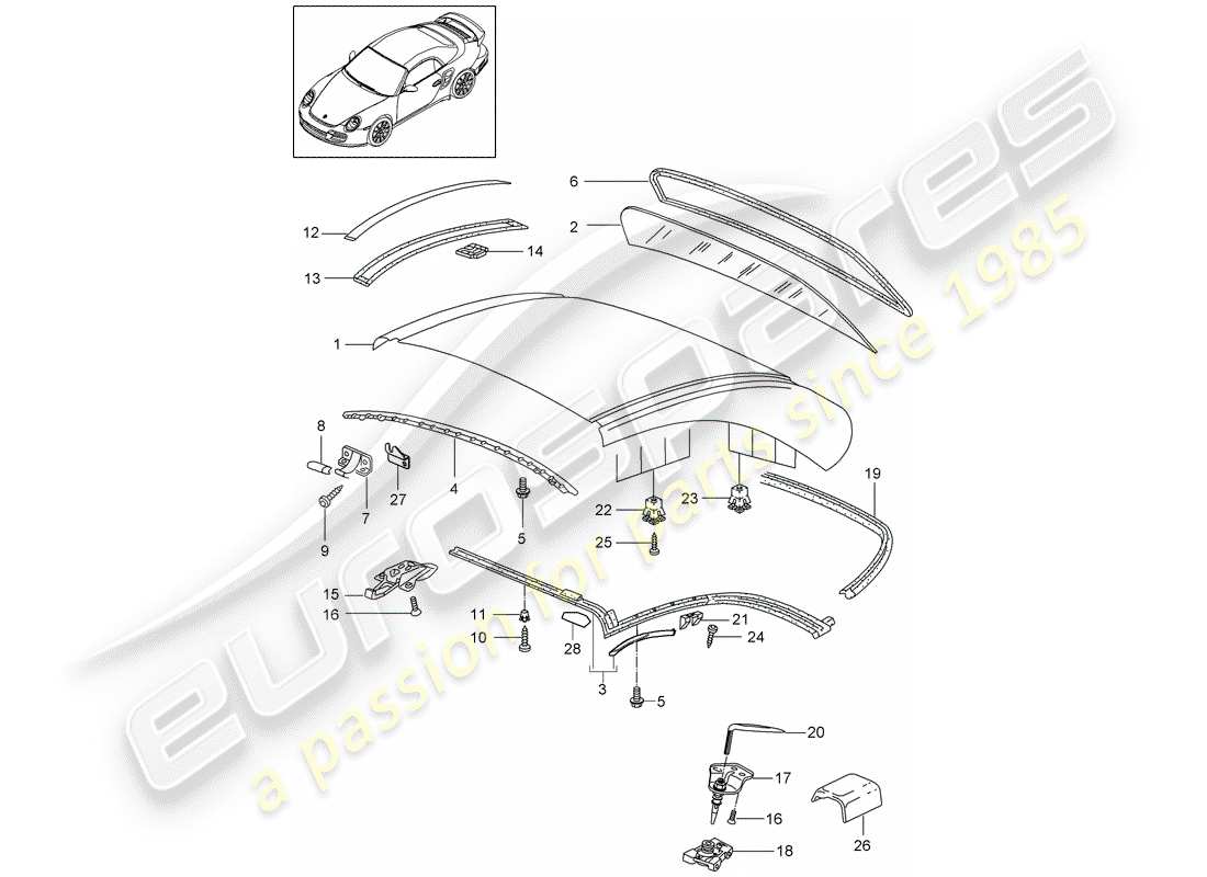 porsche 911 t/gt2rs (2012) hardtop part diagram