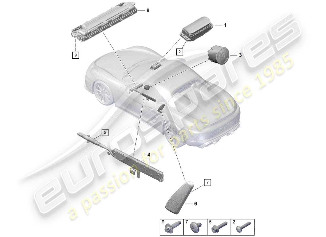 porsche boxster spyder (2020) airbag part diagram