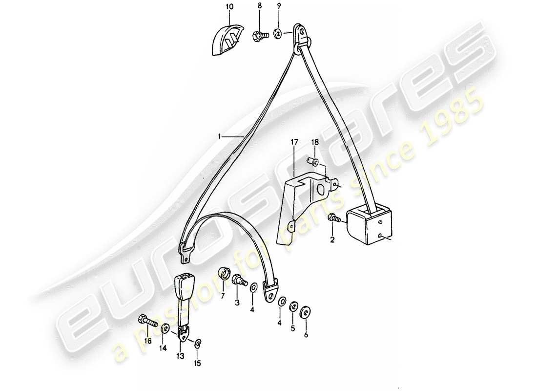 porsche 964 (1993) three-point seat belt part diagram