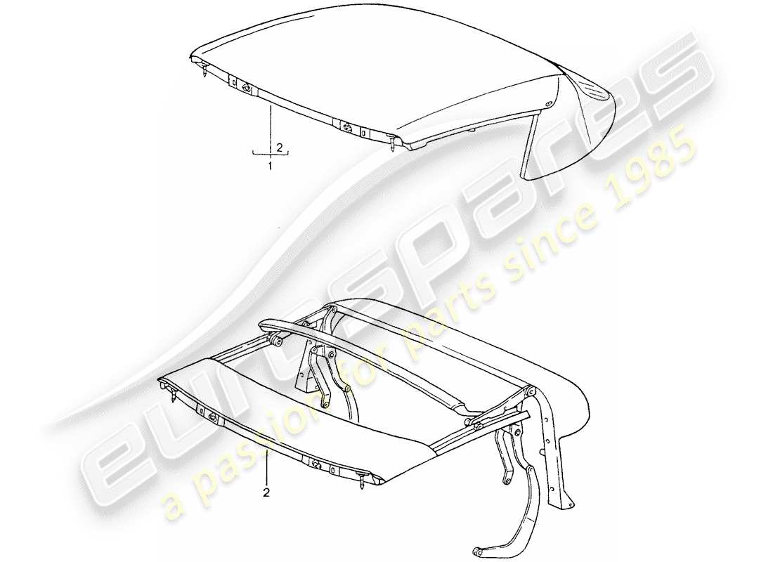 porsche 964 (1993) convertible top - top frame part diagram