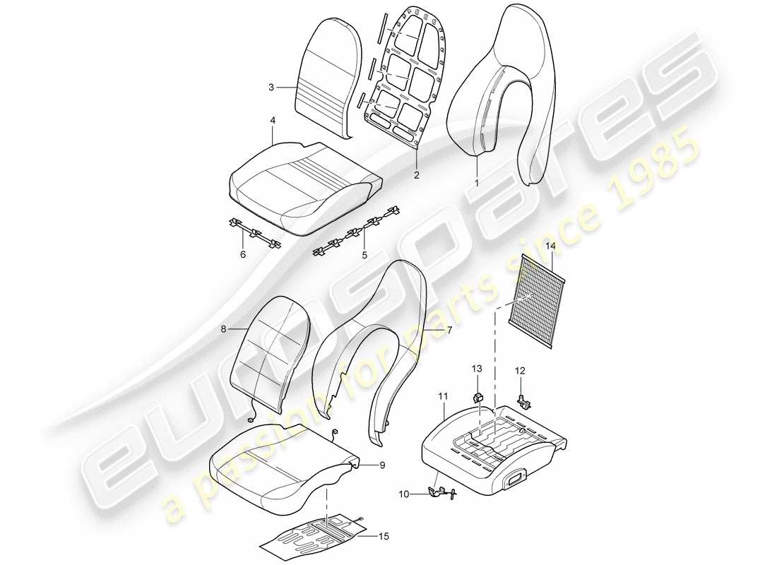 porsche 996 t/gt2 (2002) cover - foam part - sports seat part diagram