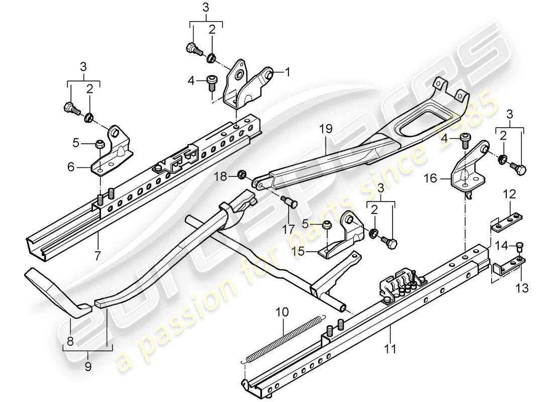 porsche boxster 986 (2004) seat frame - sports seat part diagram