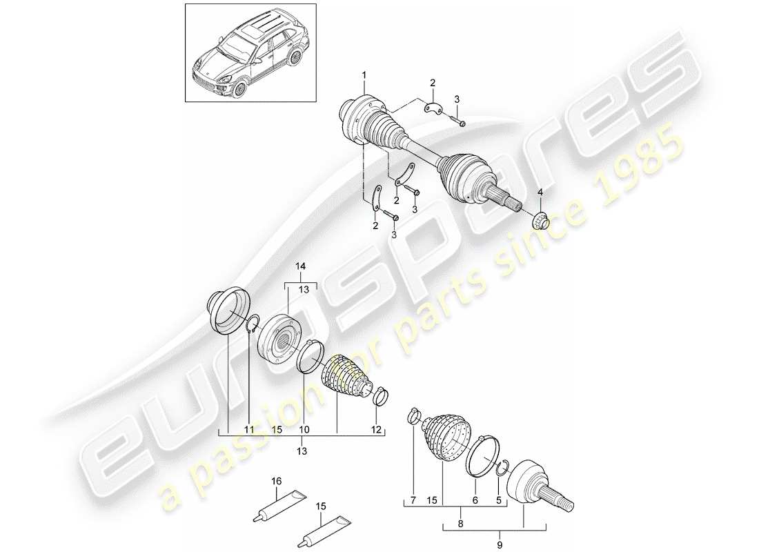 porsche cayenne e2 (2015) drive shaft part diagram