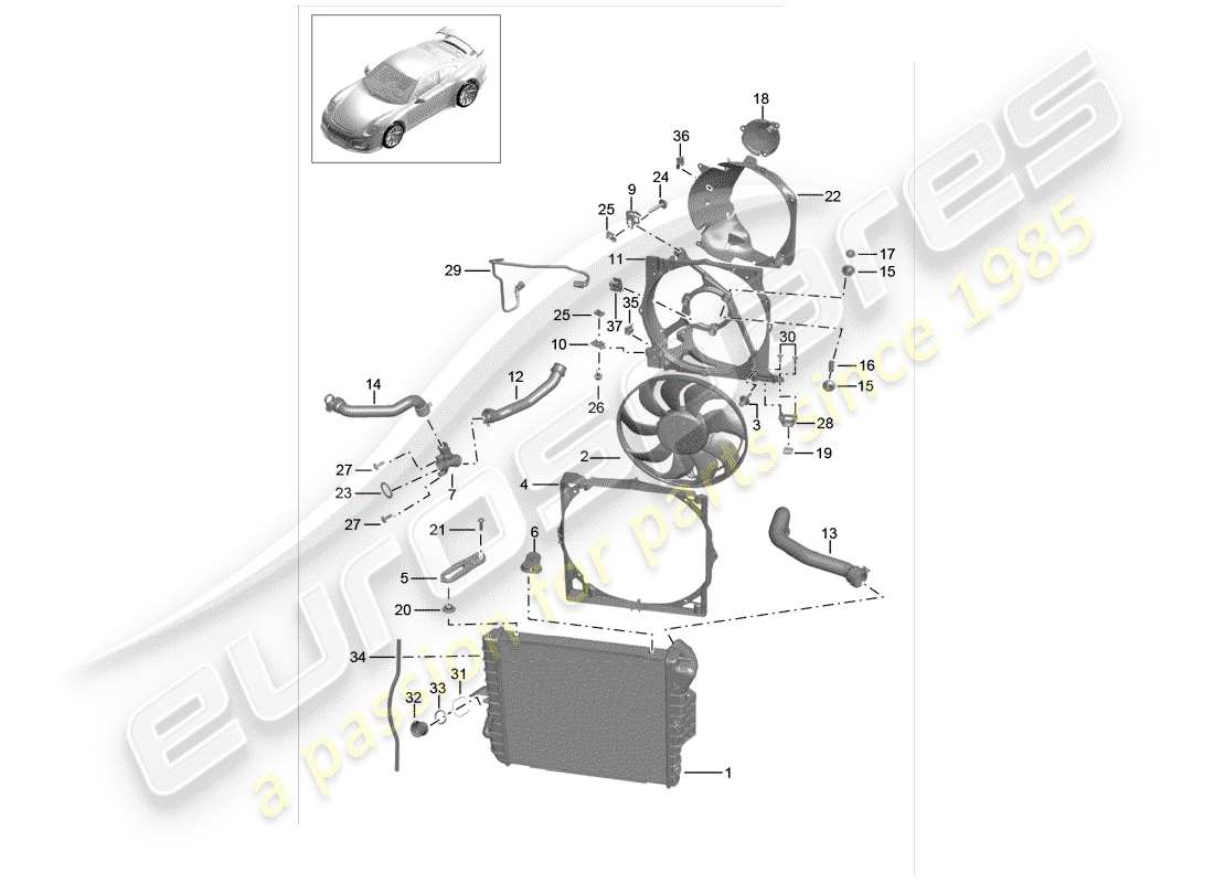 porsche 991r/gt3/rs (2020) water cooling part diagram