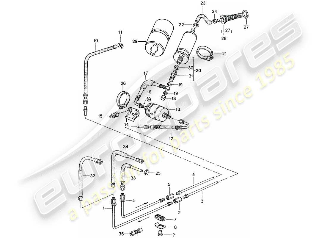 porsche 944 (1988) fuel system part diagram