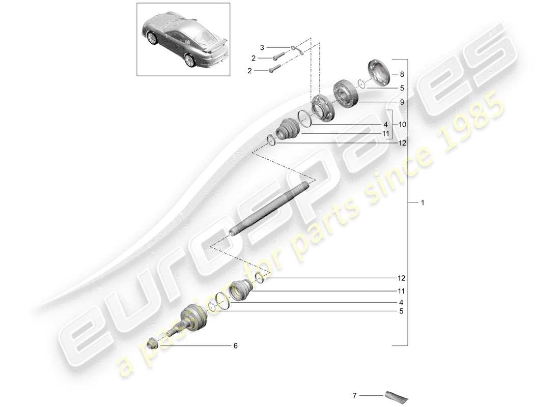 porsche 991r/gt3/rs (2019) drive shaft part diagram