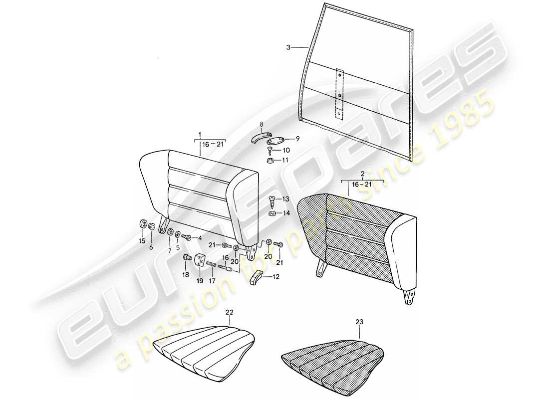 porsche 959 (1988) emergency seat backrest part diagram