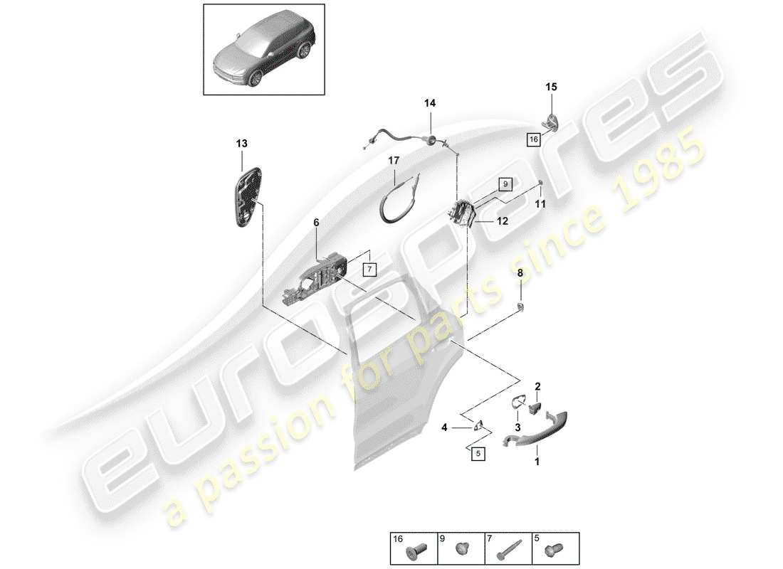 porsche cayenne e3 (2018) door handle, outer part diagram