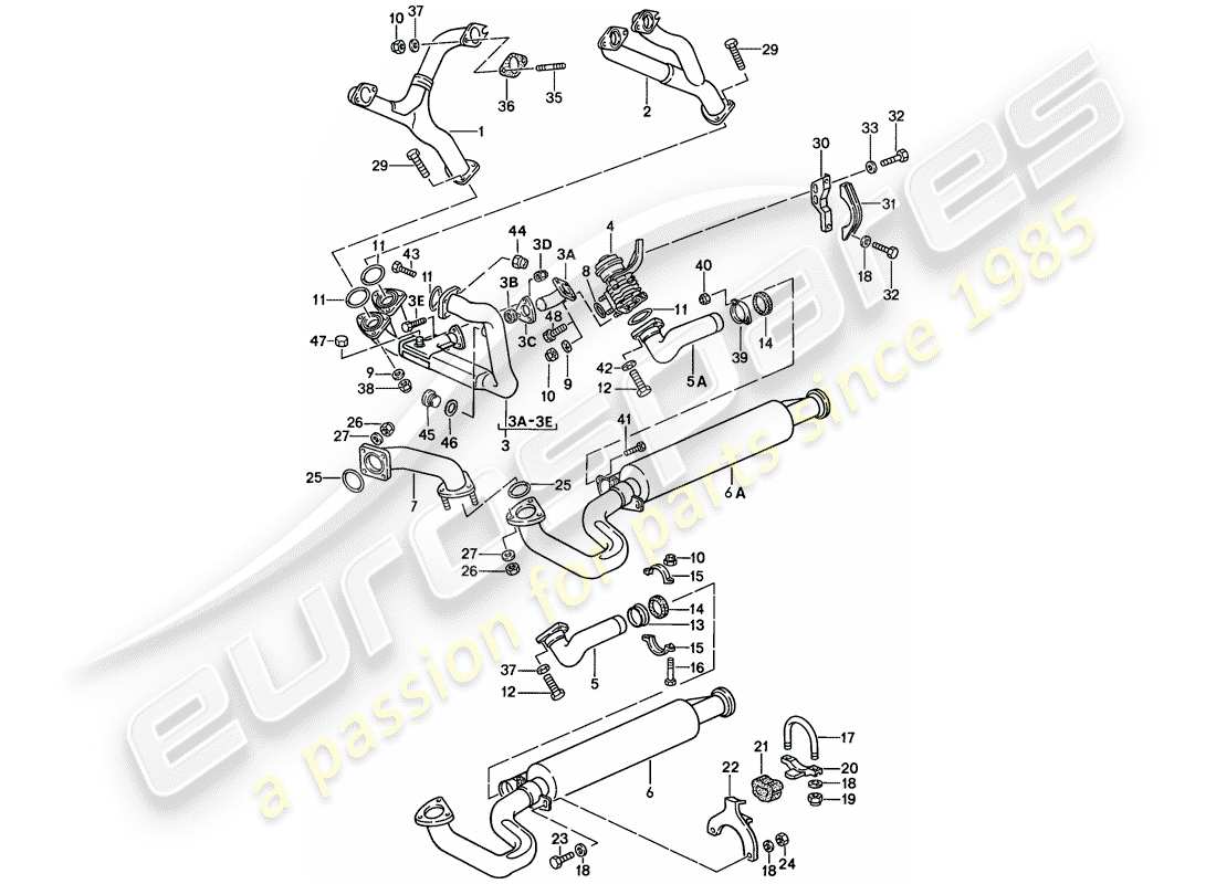 porsche 944 (1988) exhaust system - - exhaust silencer, front part diagram