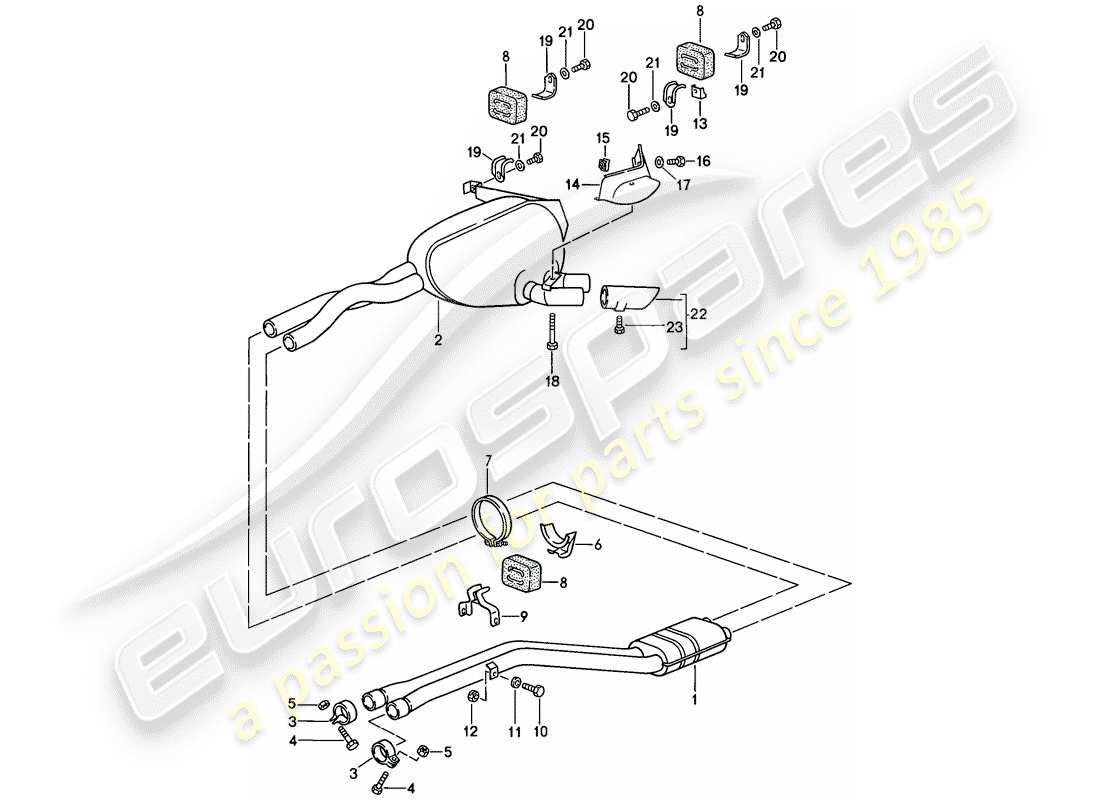 porsche 928 (1984) exhaust system - muffler - exhaust part diagram