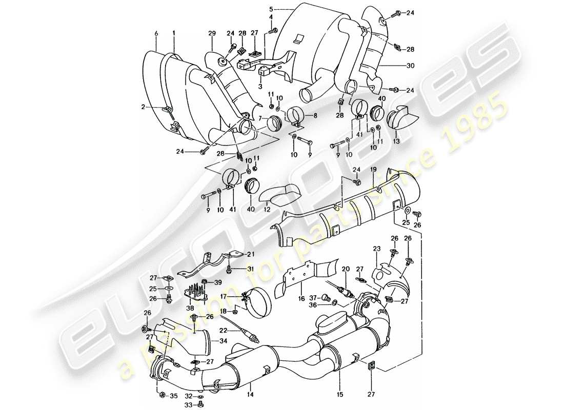 porsche 993 (1998) exhaust system - muffler - exhaust - catalyst part diagram