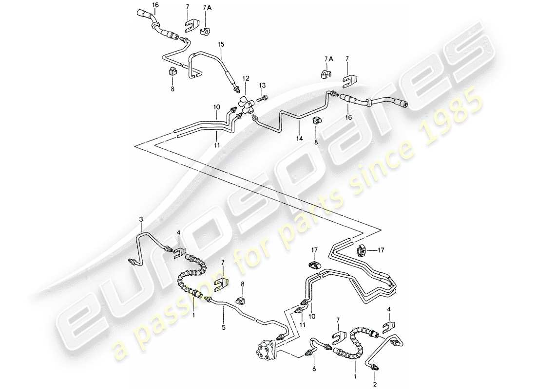 porsche 993 (1996) brake lines - front axle - underbody part diagram