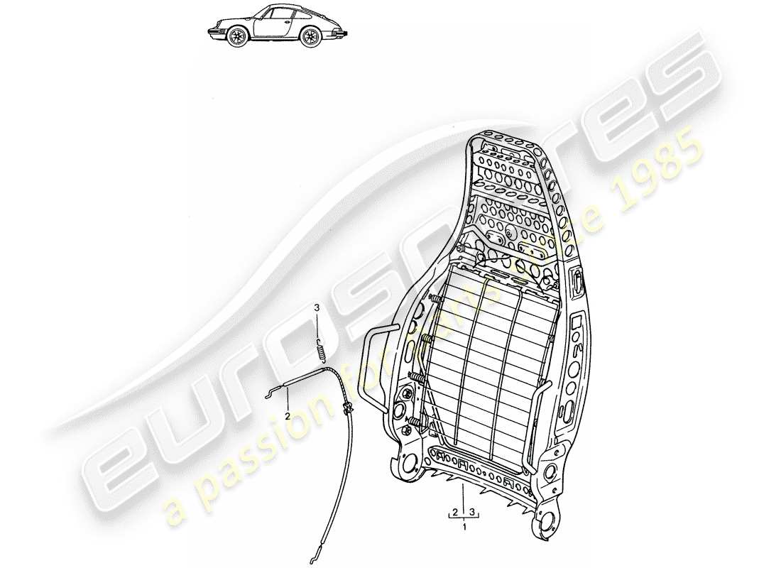 porsche seat 944/968/911/928 (1985) backrest frame - sports seat - d - mj 1987>> - mj 1989 part diagram