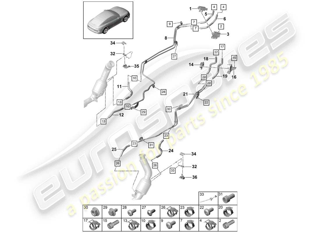 porsche panamera 971 (2019) exhaust system part diagram