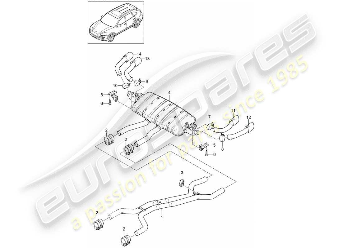 porsche cayenne e2 (2015) exhaust system part diagram