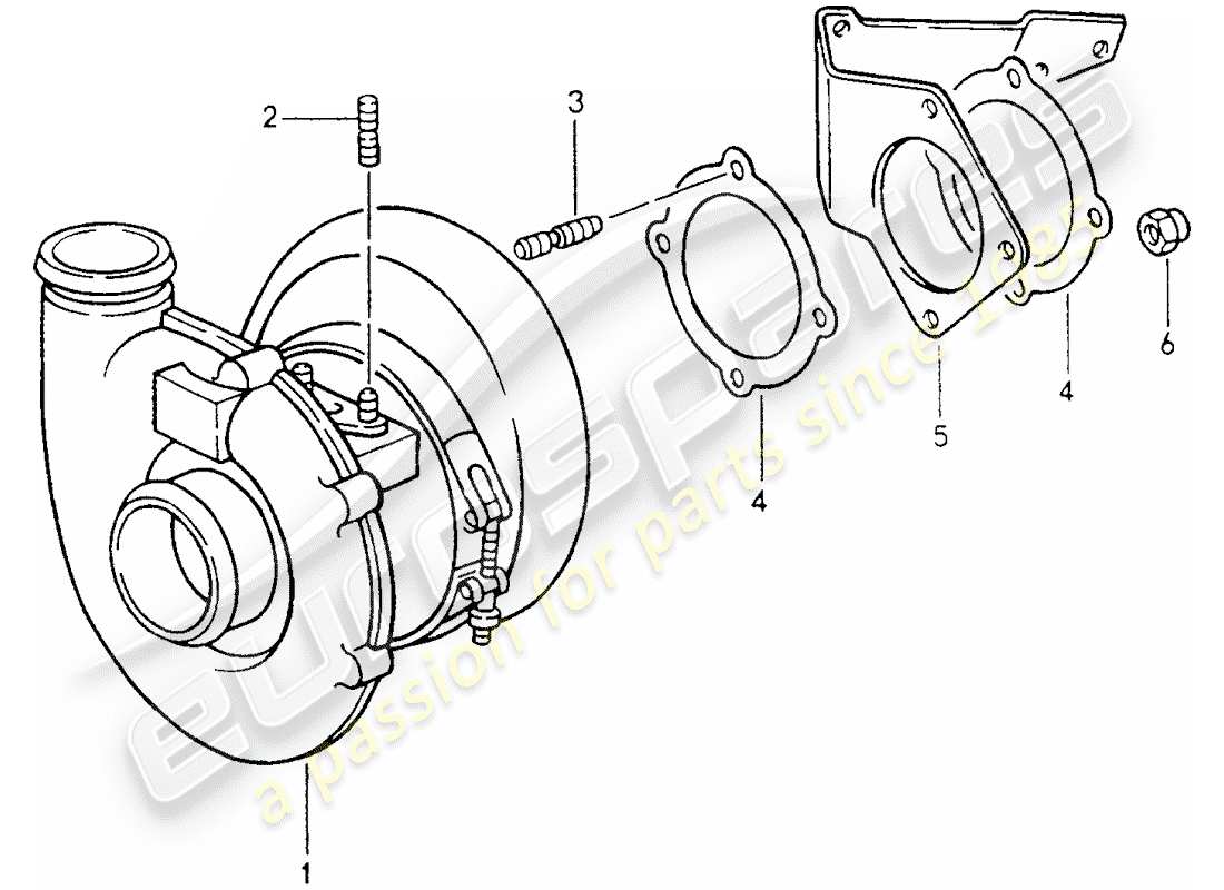 porsche 964 (1993) exhaust gas turbocharger part diagram