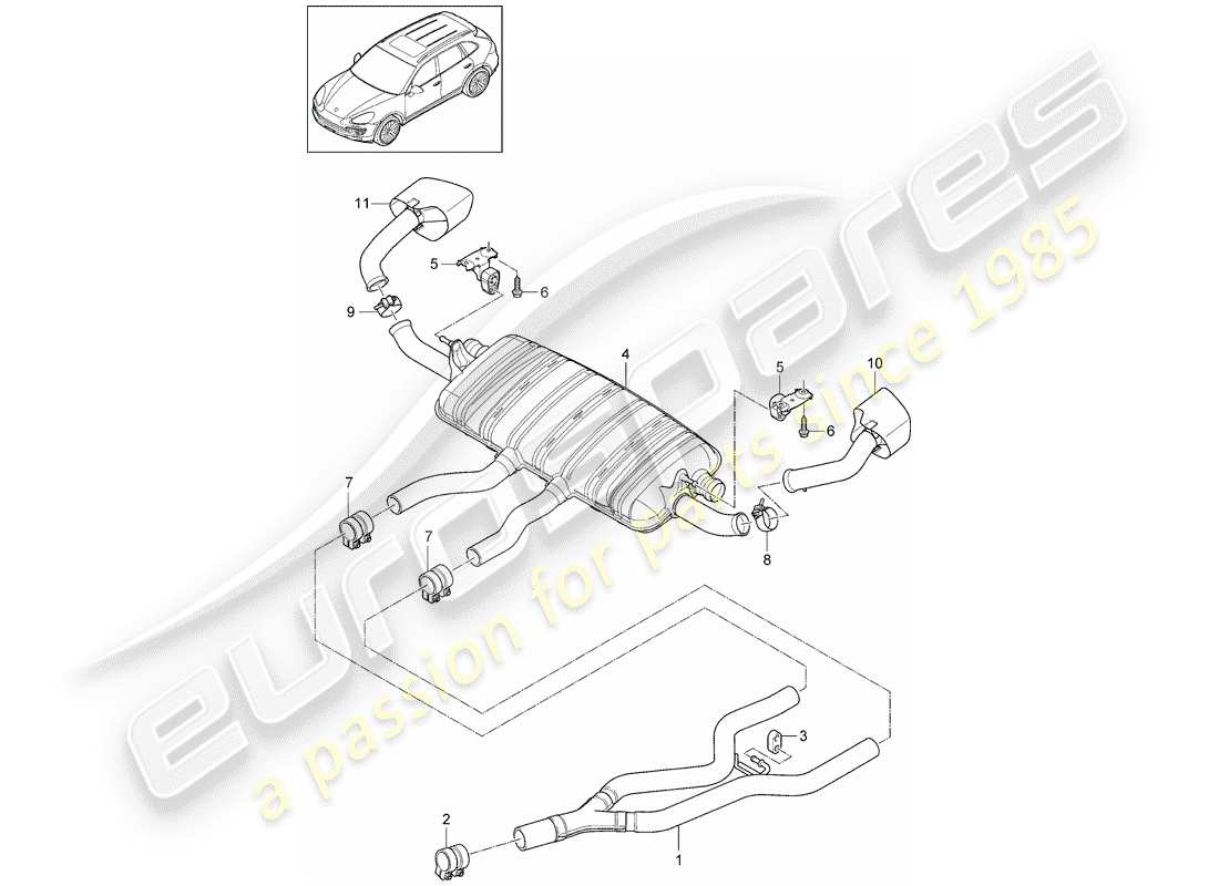 porsche cayenne e2 (2016) exhaust system part diagram