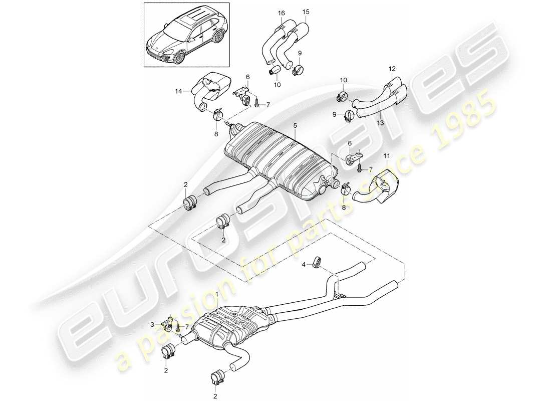 porsche cayenne e2 (2012) exhaust system part diagram