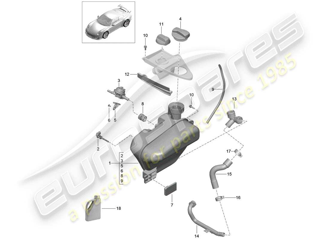 porsche 991r/gt3/rs (2020) water cooling part diagram