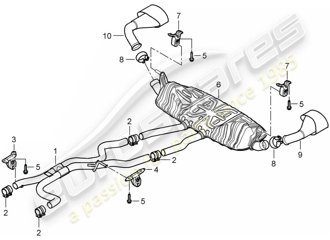 porsche cayenne (2008) exhaust system part diagram