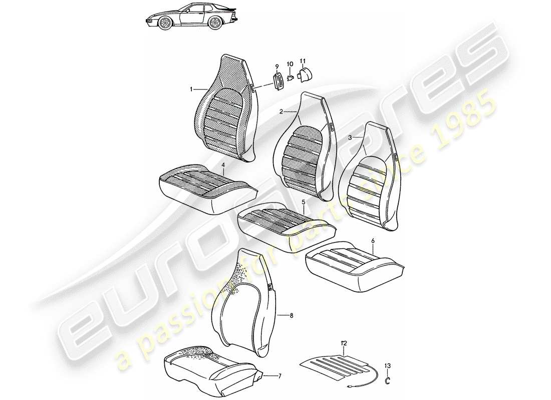 porsche seat 944/968/911/928 (1993) cover - heater element - front seat - d >> - mj 1988 part diagram