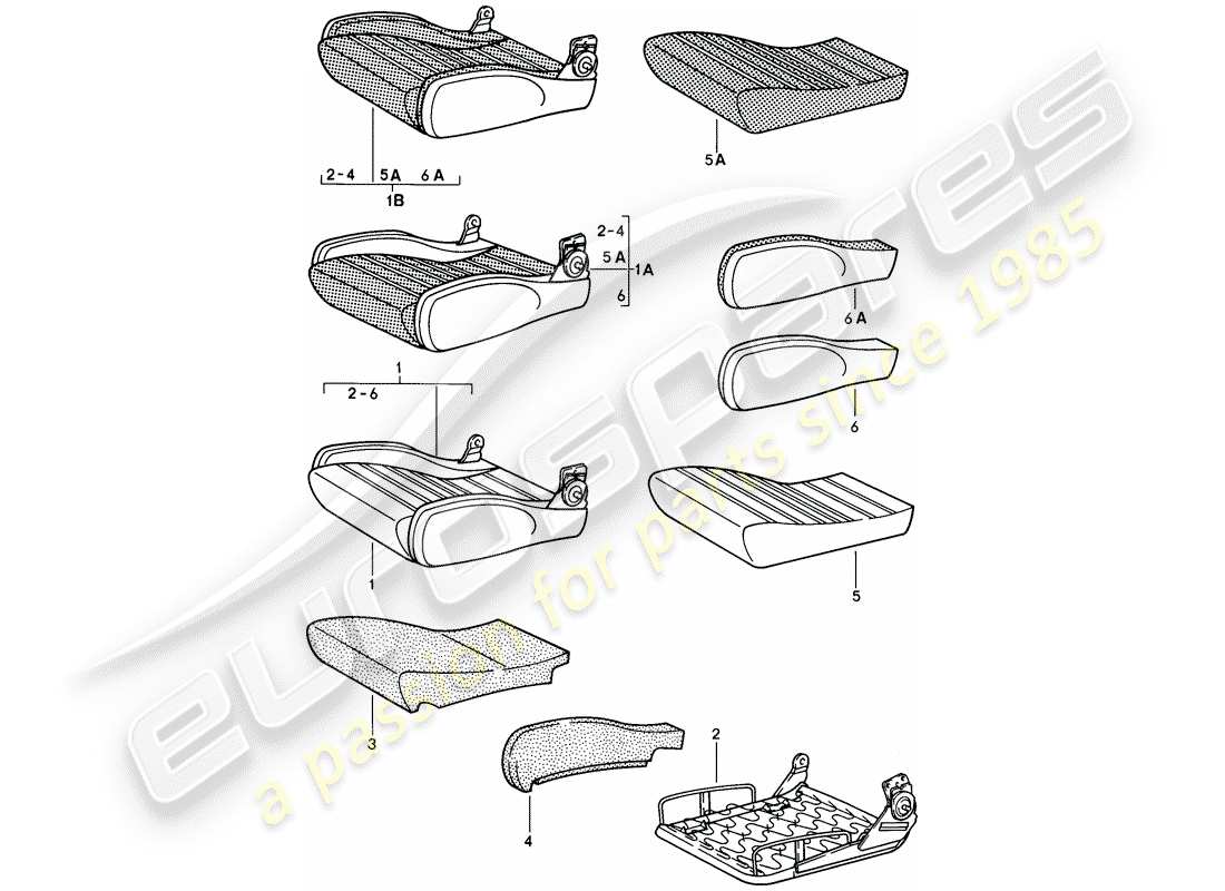 porsche 928 (1984) sports seat - manually adjustable - cushion - single parts - d >> - mj 1984 part diagram