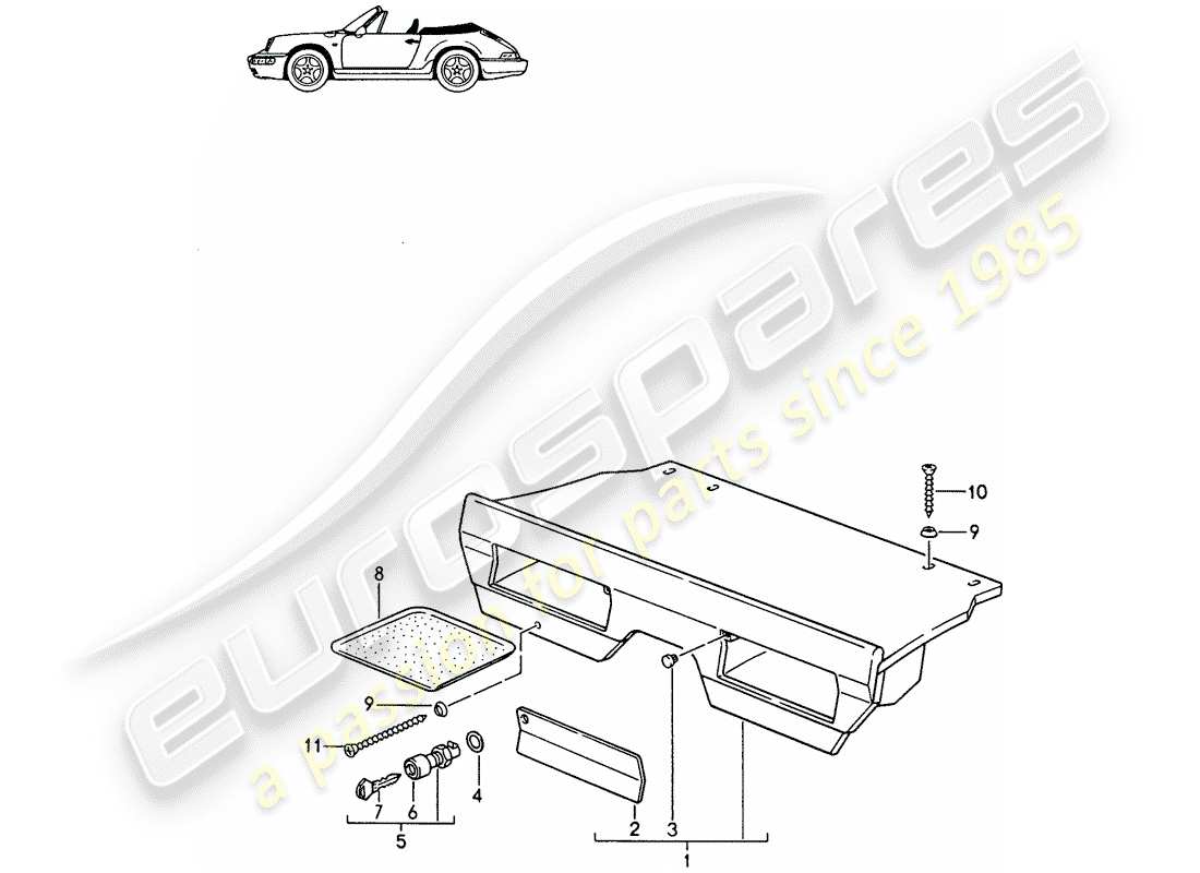 porsche seat 944/968/911/928 (1997) luggage rack - - d >> - mj 1991 part diagram