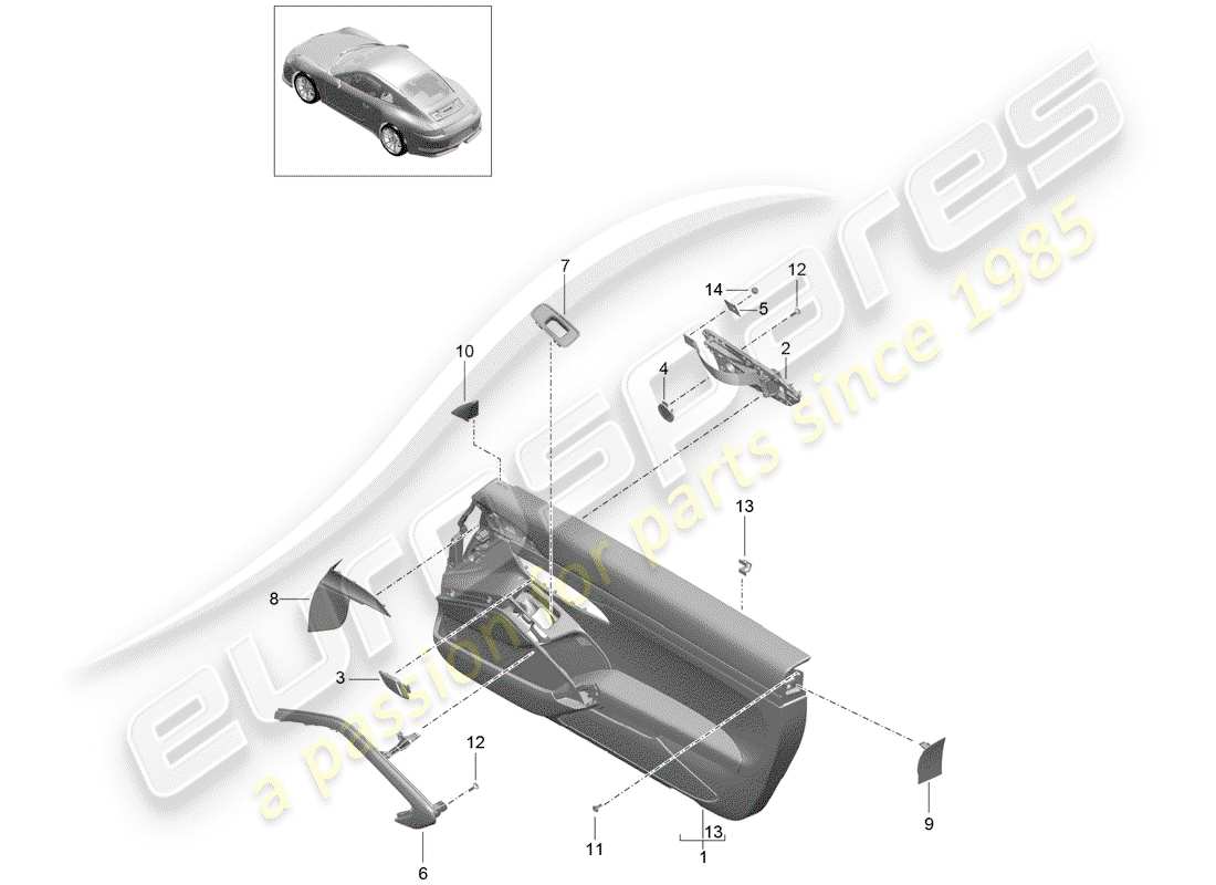 porsche 991r/gt3/rs (2018) door panel part diagram