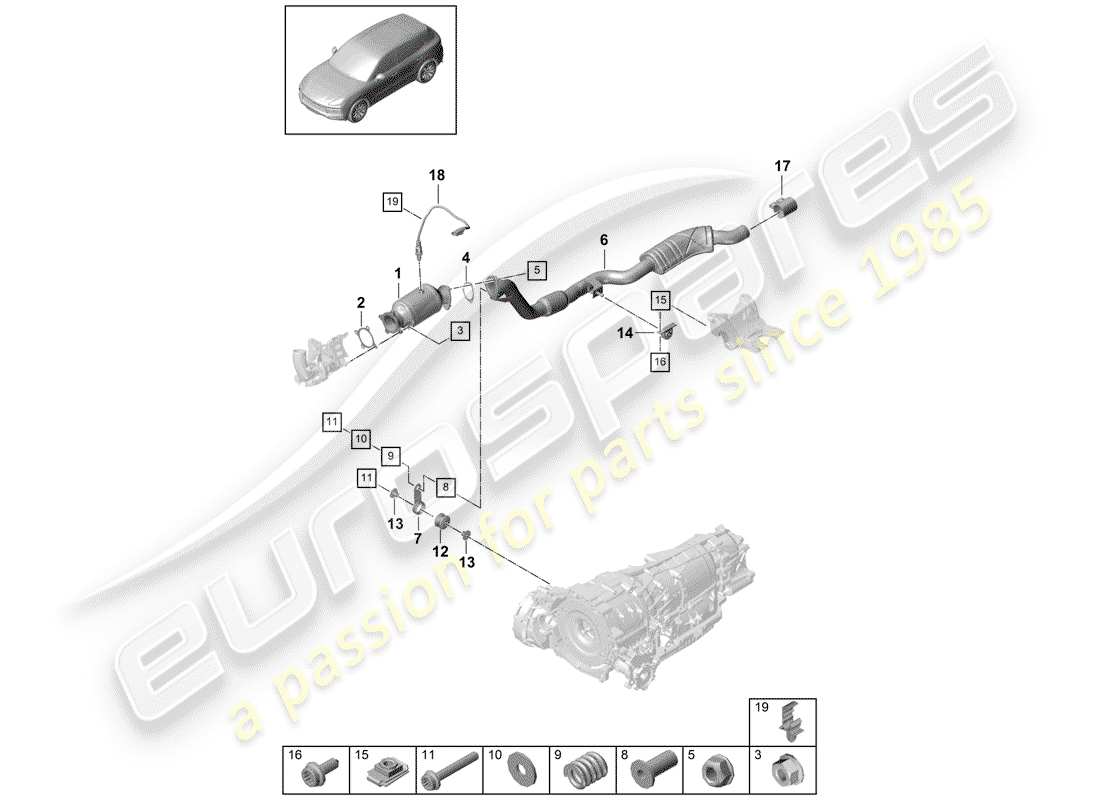 porsche cayenne e3 (2019) exhaust system part diagram