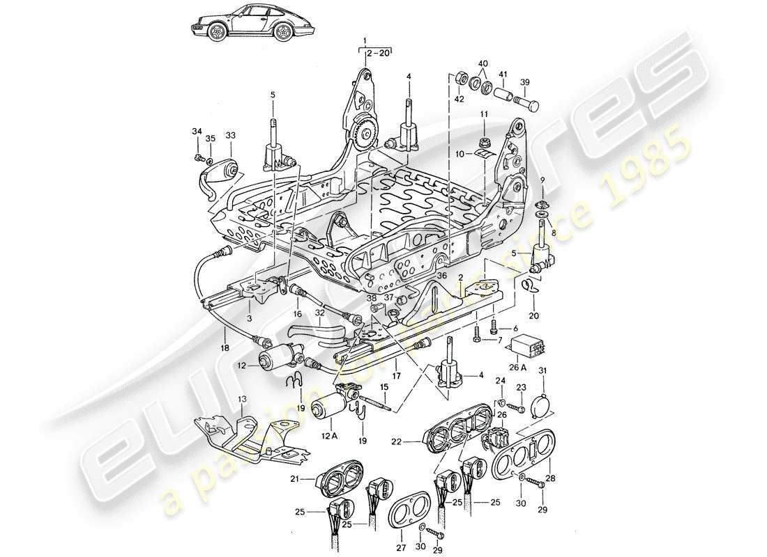 porsche seat 944/968/911/928 (1997) frame for seat - sports seat - d - mj 1989>> - mj 1994 part diagram