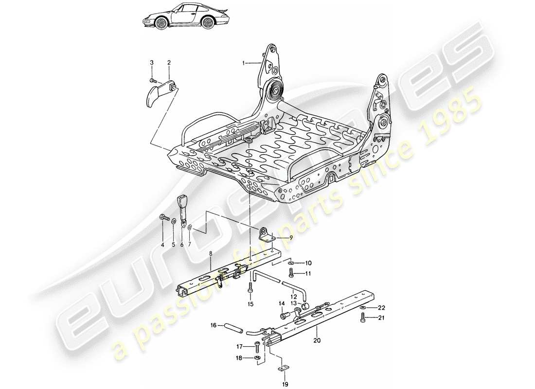 porsche seat 944/968/911/928 (1997) frame for seat - sports seat - manually adjustable - d - mj 1995>> - mj 1996 part diagram