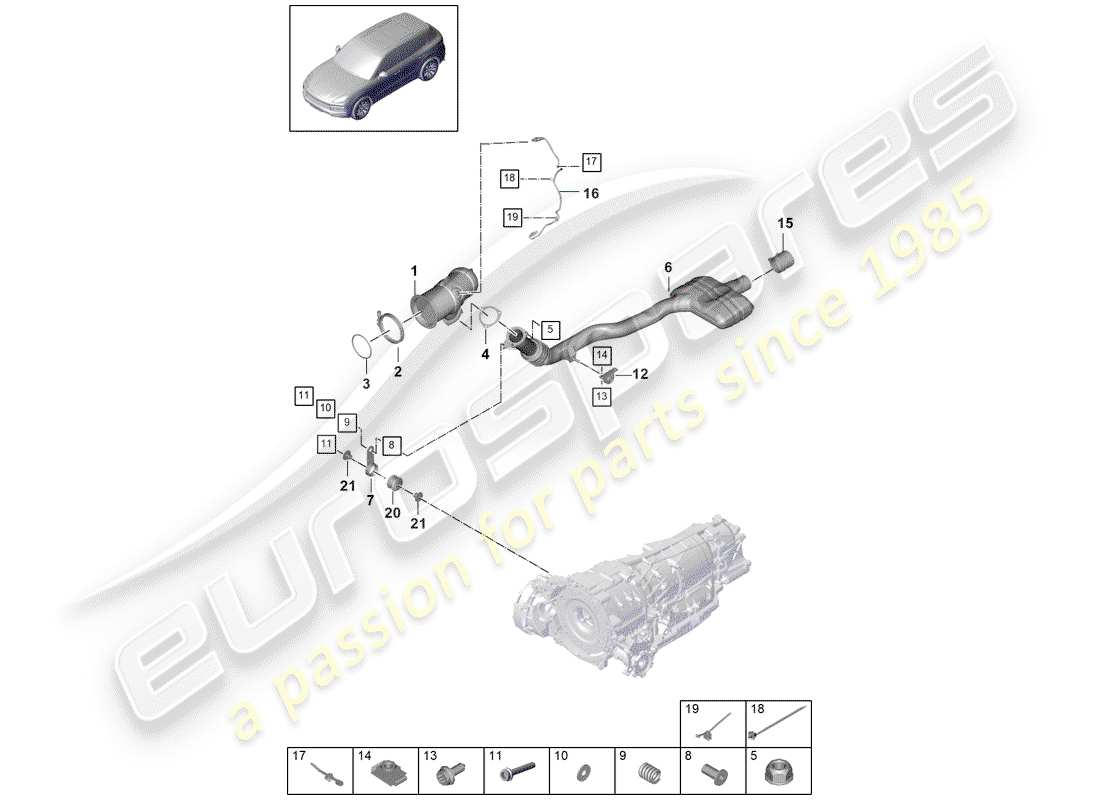 porsche cayenne e3 (2018) exhaust system part diagram