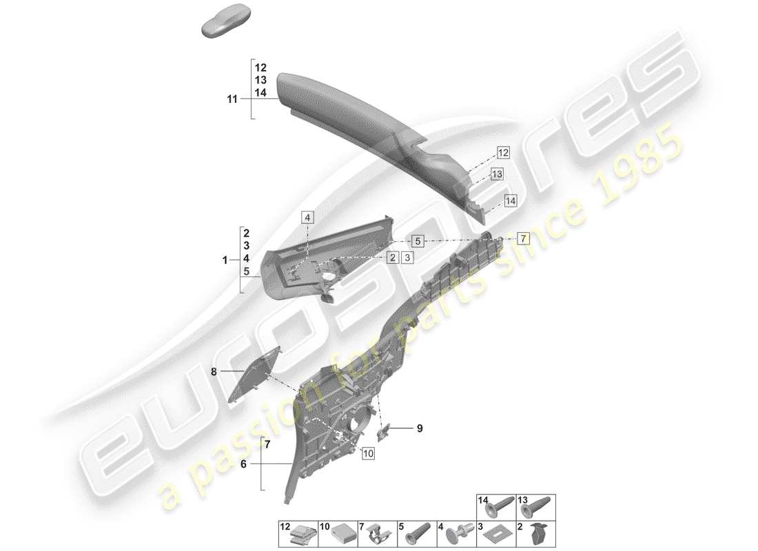 porsche 2019 lining, pillar c part diagram