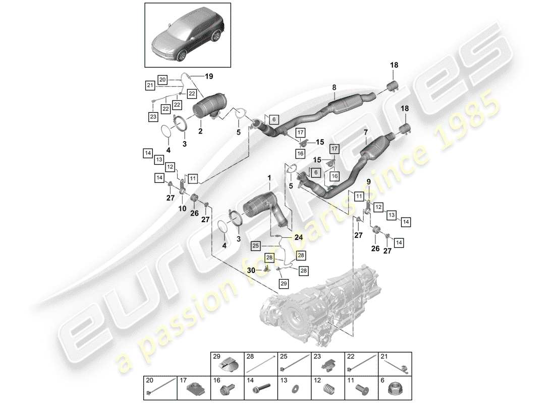 porsche cayenne e3 (2019) exhaust system part diagram