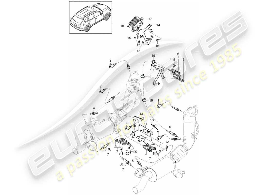 porsche cayenne e2 (2017) exhaust system part diagram