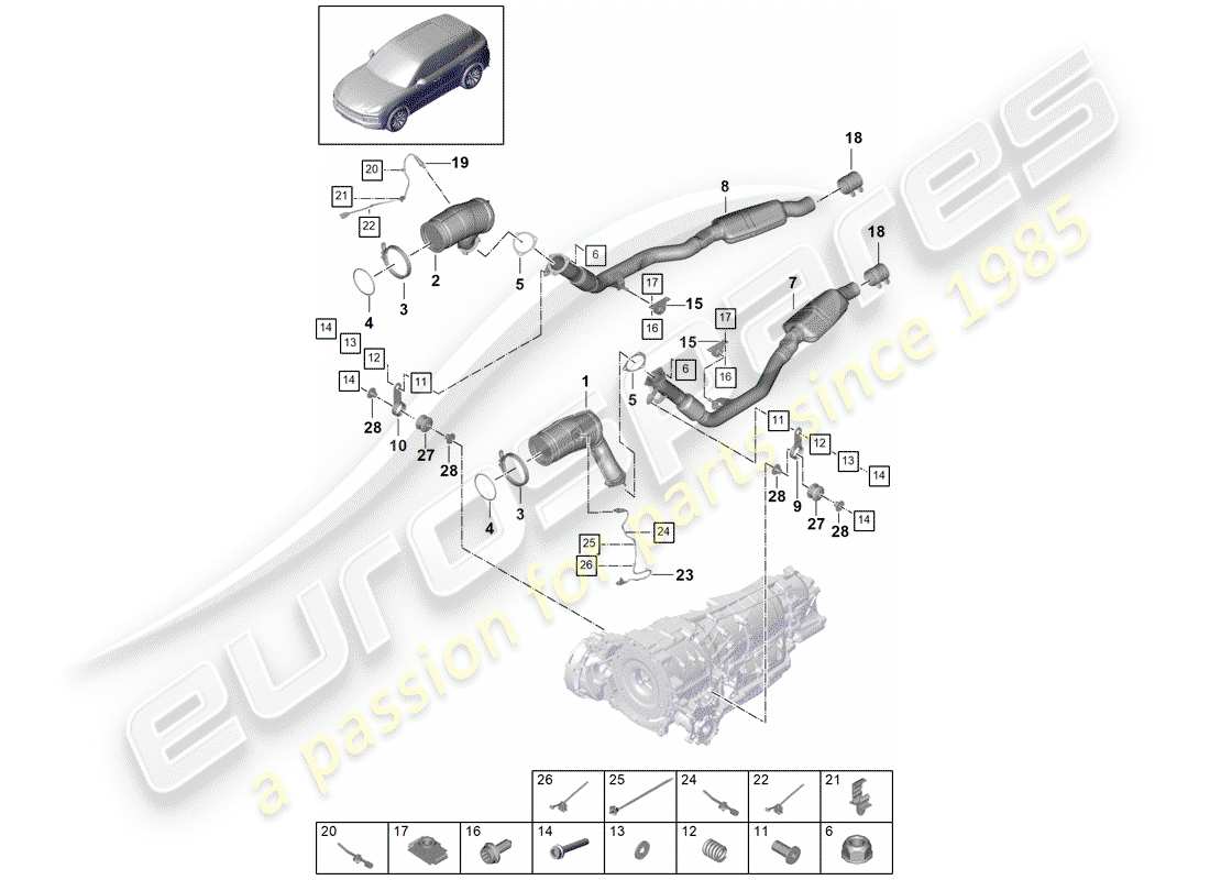 porsche cayenne e3 (2019) exhaust system part diagram