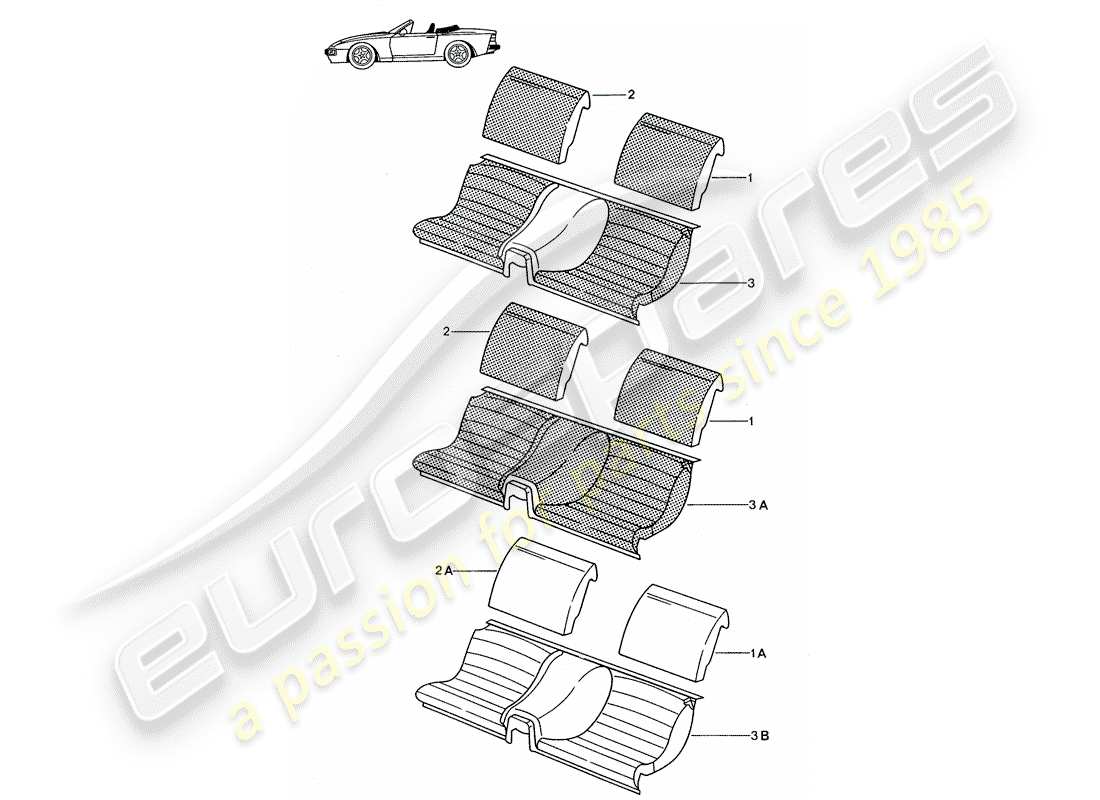 porsche seat 944/968/911/928 (1993) emergency seat - complete - - d - mj 1989>> - mj 1991 part diagram