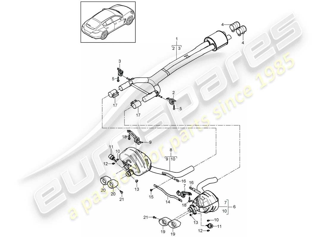 porsche panamera 970 (2010) exhaust system part diagram