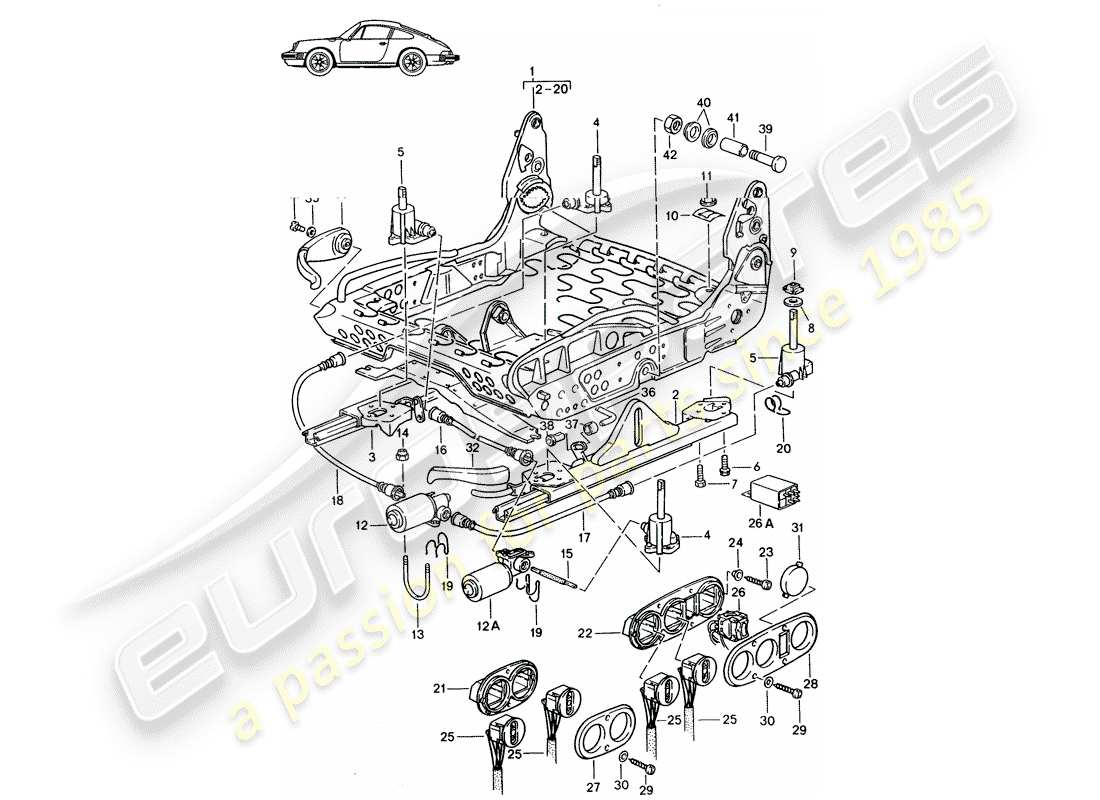 porsche seat 944/968/911/928 (1993) frame for seat - sports seat - d - mj 1985>> - mj 1986 part diagram